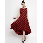 WOMEN CHECKED RED ROUND NECK DRESS WOMEN CHECKED RED ROUND NECK DRESS